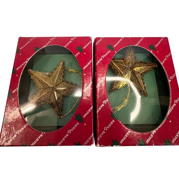 Reed & Barton Gold-Tone Filigree Star Ornaments Set Of 2 With Boxes - Picture 6 of 6
